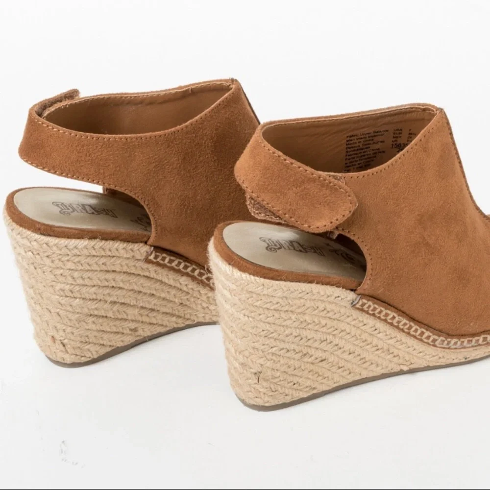 Brash Womens High Heel Wedge Suede Espadrille Open Toe Sandals ~ Rustic Brown 8 - Picture 4 of 13